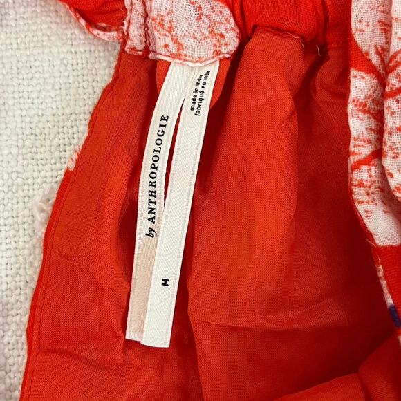 Anthropologie Tiered Gauze Bubble Hem Mini Dress Bright Red Floral Lined Cotton - Picture 7 of 9